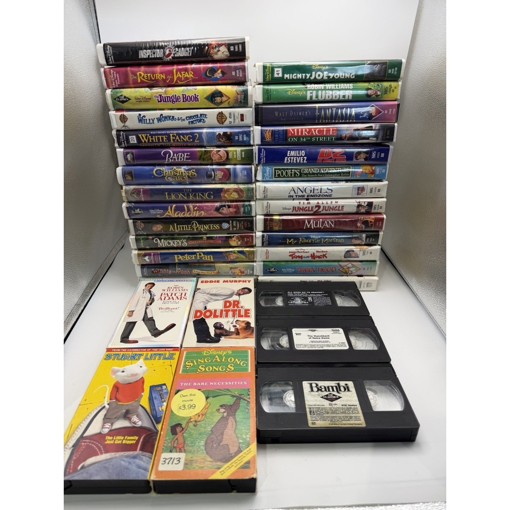 Lot of 34 Family Kids VHS Disney & More Tapes Clamshell Cartoon As Pictured